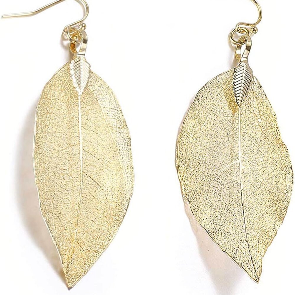 Filigree Long Leaf Pendant Dangle Necklace and Earring Jewelry Set Fashion for W